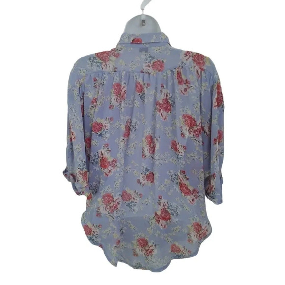 Seduction Dropped Shoulder  Blouse, Blue Floral, M - Picture 8 of 9